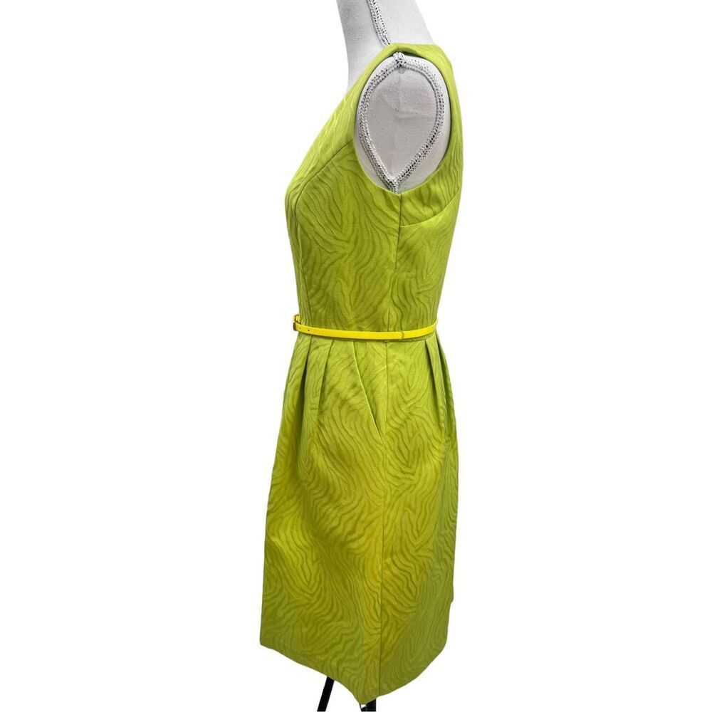 Ellen Tracy Lime Green Textured Midi Dress with Belt - Picture 4 of 13